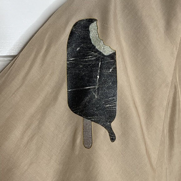 NOISY MAY Jacket Small Lip Stick Ice Cream Bars Tan Beige Short Cropped British - Picture 6 of 8